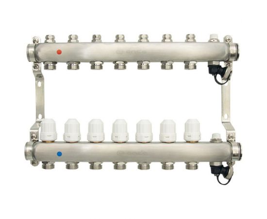 Коллекторная группа в сборе с термостатическими и запорными клапанами ONDO нерж сталь, 7 вых. OKGSP007 