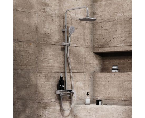 Душевая система Damixa Jupiter со смесителем полкой: верхний душ, ручной душ., штанга варио, хром 977730000 – изображение 2