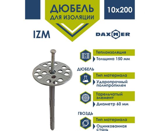 Дюбель с мет. гвоздем Daxmer IZM 10х200 346426 – изображение 2
