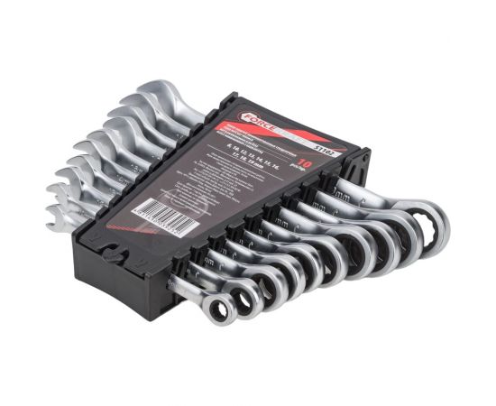 Набор комбинированных трещоточных ключей Forcekraft FK-51102 8,10,12-19 мм, в пластиковом держателе, 10 предметов 51236 – изображение 2