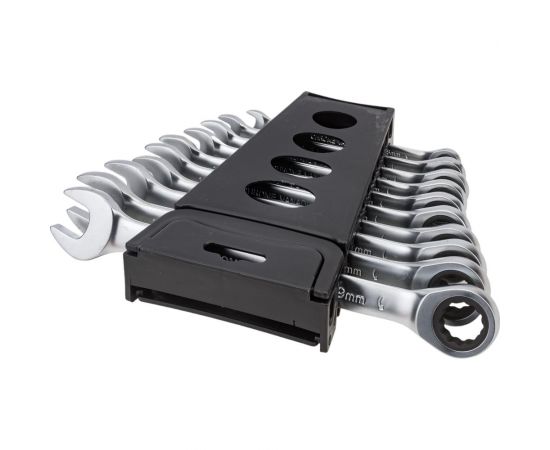 Набор комбинированных трещоточных ключей Forcekraft FK-51102 8,10,12-19 мм, в пластиковом держателе, 10 предметов 51236 – изображение 3