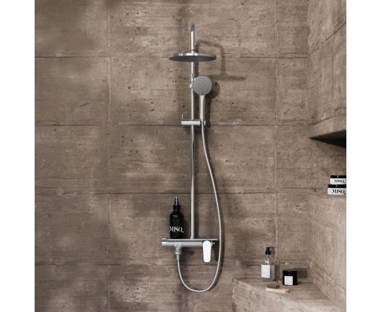 Душевая система Damixa Jupiter со смесителем полкой: верхний душ, ручной душ., штанга варио, хром 977730000 – изображение 3