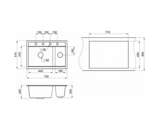 Кухонная мойка GRANULA KS-7302 ЧЕРНЫЙ – изображение 4