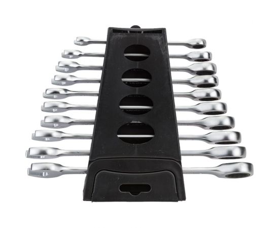 Набор комбинированных трещоточных ключей Forcekraft FK-51102 8,10,12-19 мм, в пластиковом держателе, 10 предметов 51236 – изображение 4