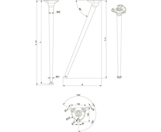 Складная опора с верхним креплением GTV 40x710, с регулировкой наклона и высоты, черный NM-X-LINE40710-20 – изображение 5