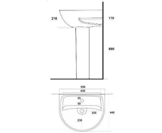 Умывальник Sanita Эталон 55 УП белый, ВКС подходит пьедестал самарский 00022777 – изображение 5