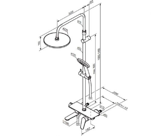 Душевая система Damixa Jupiter со смесителем полкой: верхний душ, ручной душ., штанга варио, хром 977730000 – изображение 6