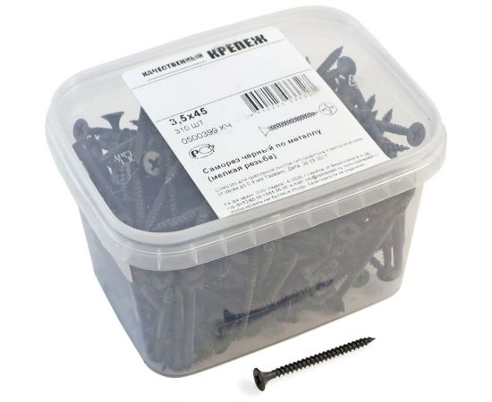 Саморез Качественный КРЕПЕЖ 3.5x45 мм, потай, частая резьба, оксид, 310 шт 0500399 КЧ 
