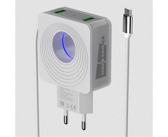 СЗУ More Choice 2USB 2.1A для micro USB со встроенным кабелем и LED подсветкой NC48mw 