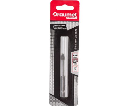 Сверло по кафелю и стеклу PREMIUM 6х75 мм, 4 режущие кромки DRAUMET 9198 