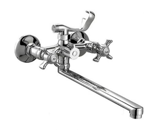 Смеситель для ванны Haiba латунный с длинным поворотным изливом 32 см и душевой лейкой, хром HB2224 