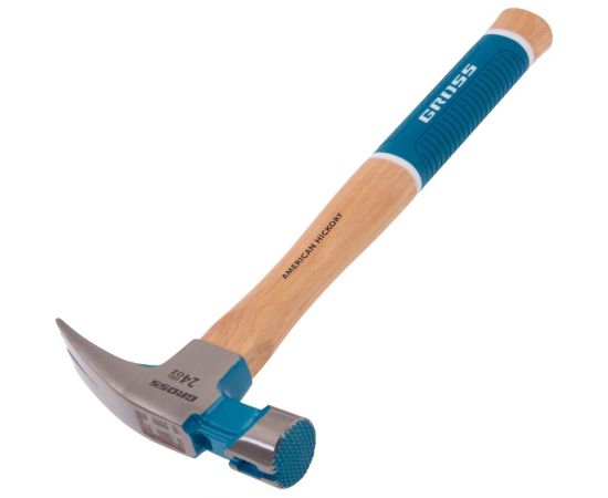 Молоток-гвоздодер GROSS 680 г, угол 75, магнит, обрезиненная рукоятка american hickory 10425 