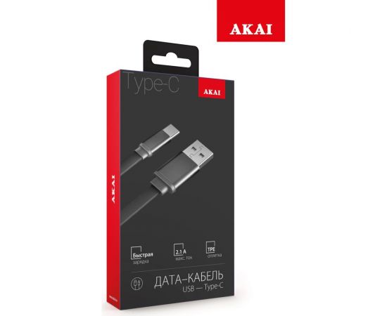 Дата-кабель AKAI разъем Type C 1м оплетка TPE черный CE-443B – изображение 4