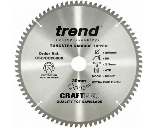 Диск пильный по дереву (260х30 мм; 80 зубьев) TREND CSB/CC26080 