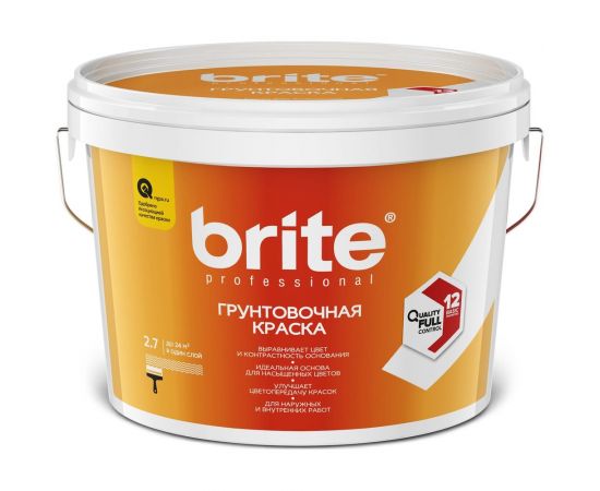 Грунтовочная краска BRITE PROFESSIONAL белая, ведро 2.7 л О05508 
