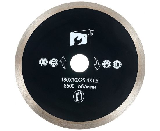 Диск алмазный сплошной тонкий для керамогранита 180х10х25.4х1.5 мм S.E.B. S84716 