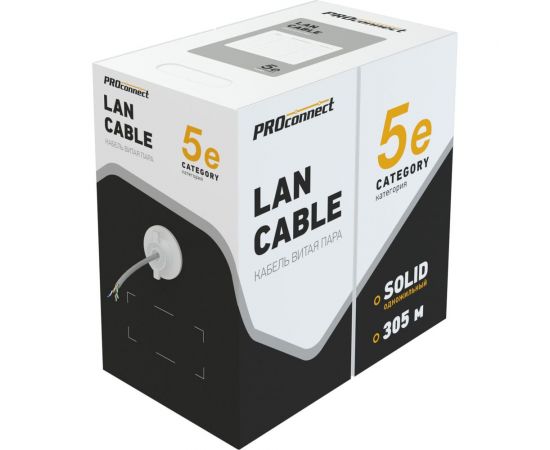 Кабель PROconnect витая пара UTP 4PR 23AWG, CCA, CAT6, PVC, бухта 305 м, серый 01-0047-3 
