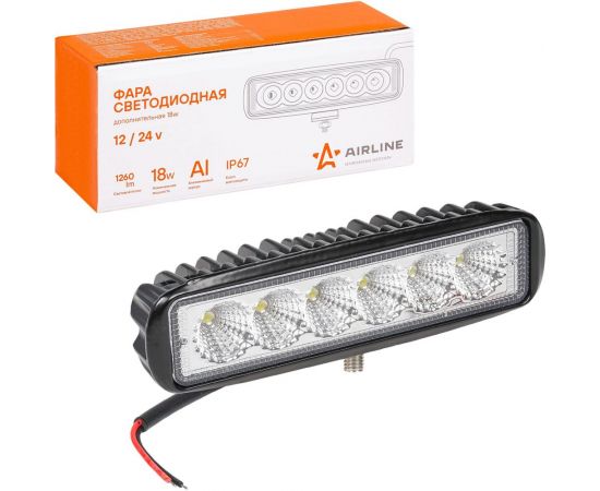 Светодиодная прямоугольная фара Airline 6 LED рассеянный свет, 18 Вт, 157x42x40 мм, 12/24 В ALED005 
