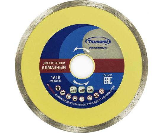 Диск алмазный сплошной по керамике 180x22.23x5 мм, мокрый рез Tsunami DD0010180022005 