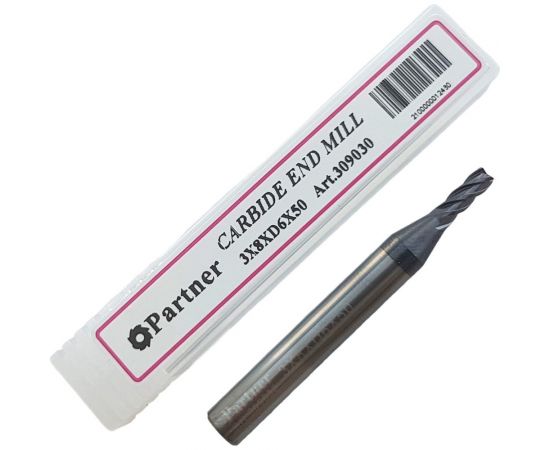 Фреза концевая твердосплавная универсальная до 45 НRC Серия 309 (3х8х50 мм; 4-х перая; AlTiN; хв-к 6 мм) Partner 309030 – изображение 2