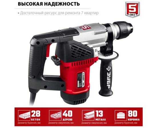 Перфоратор SDS Plus ЗУБР 1000 Вт ПВ-28-1000 – изображение 4