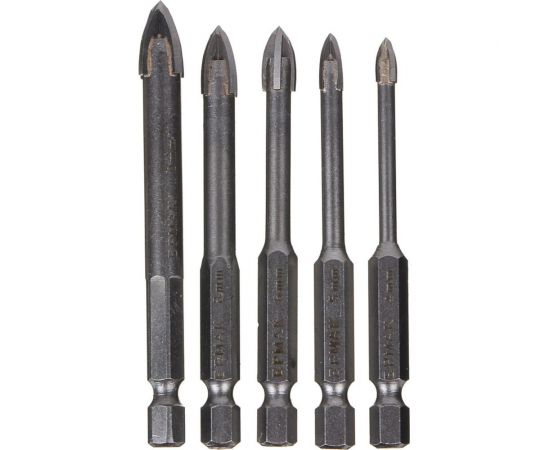 Набор сверл по кафелю/керамике/стеклу (5 шт; 4/5/6/8/10 мм; 4 режущих лезвия; 6-гранный хвостовик) ЕРМАК 602-162 