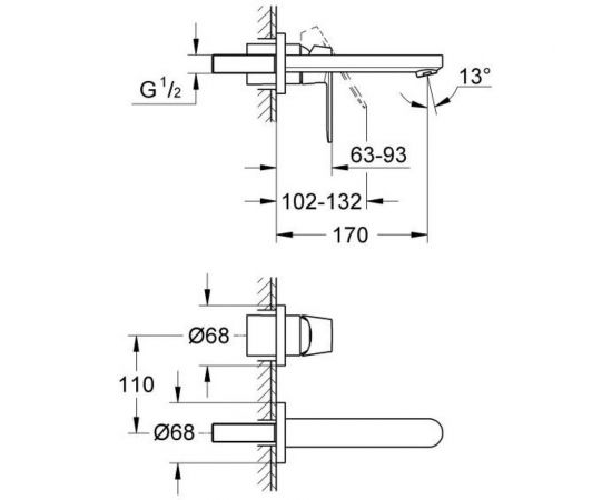 Смеситель для раковины GROHE Eurosmart Cosmopolitan на 2 отверстия, комплект верхней монтажной части для 32 635 19381000 – изображение 2