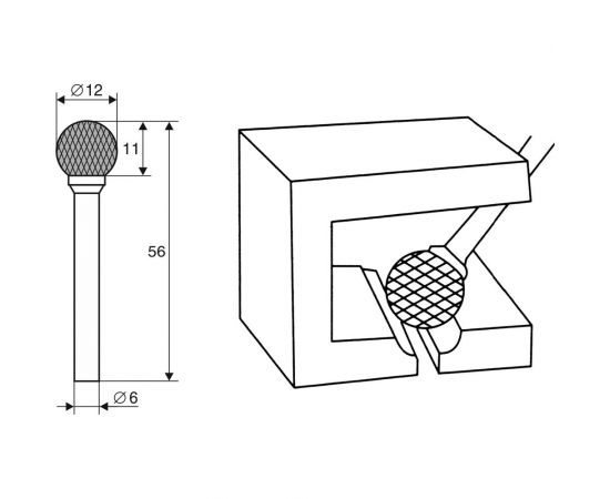 Борфреза сферическая, форма D, 12x11x6х56 мм Энкор 21706 – изображение 3
