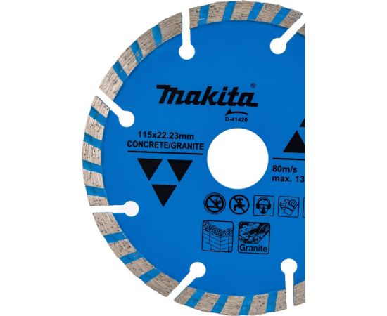 Диск алмазный сегментированный Турбо по бетону/граниту "Эконом" 115x22.23x7 мм Makita D-41420 – изображение 3