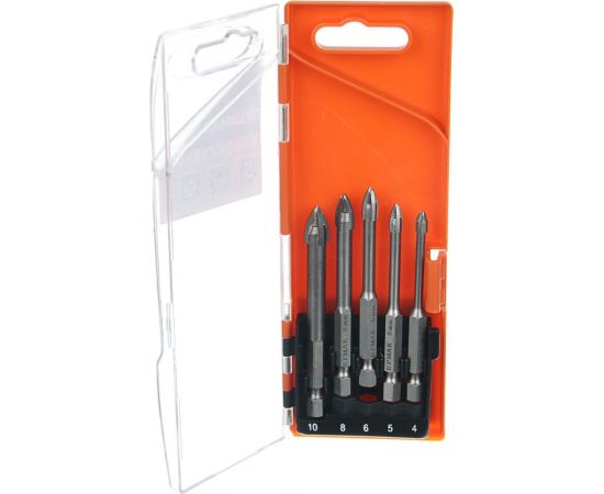 Набор сверл по кафелю/керамике/стеклу (5 шт; 4/5/6/8/10 мм; 4 режущих лезвия; 6-гранный хвостовик) ЕРМАК 602-162 – изображение 3