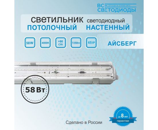 Светодиодный светильник ВСЕСВЕТОДИОДЫ Айсберг vs102m 58Вт, 4000k, прозрачный , 7250Лм, ip65 vs102m-58-tr-4k – изображение 5