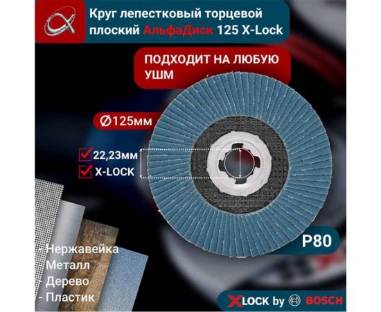 Круг лепестковый торцевой КЛТ Р80, 125 мм, плоский Альфадиск 5238 – изображение 8