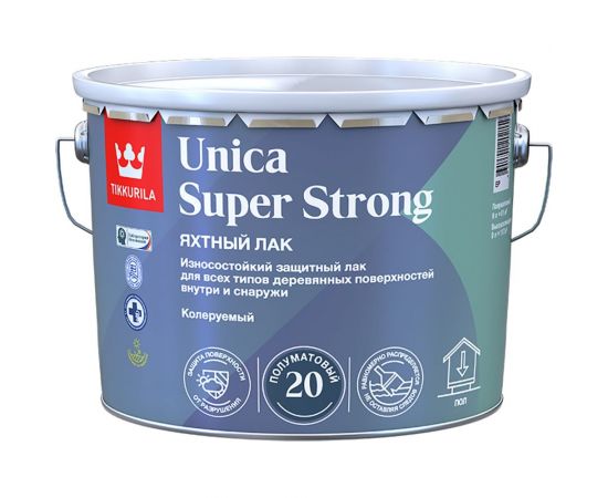 Яхтный лак Tikkurila unica super strong 20 ep полуматовый, 9 л 261634 