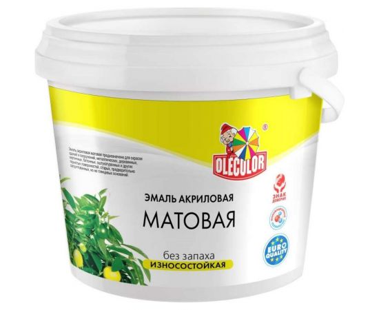 Акриловая эмаль OLECOLOR матовая, белый, 1 кг 4300002491 