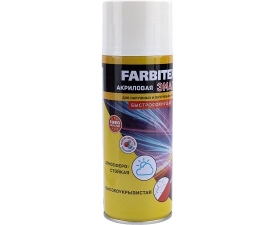 Акриловая эмаль Farbitex аэрозоль, 520 мл, RAL 9016 белый транспортный 4100008948 – изображение 2