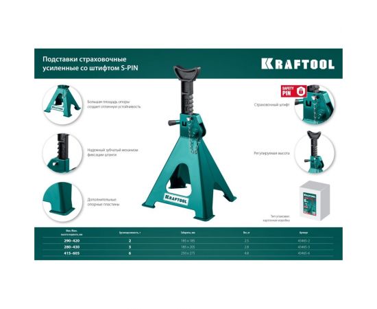 Страховочная усиленная подставка со штифтом KRAFTOOL S-PIN 2 т, 290-420 мм 43465-2 – изображение 9