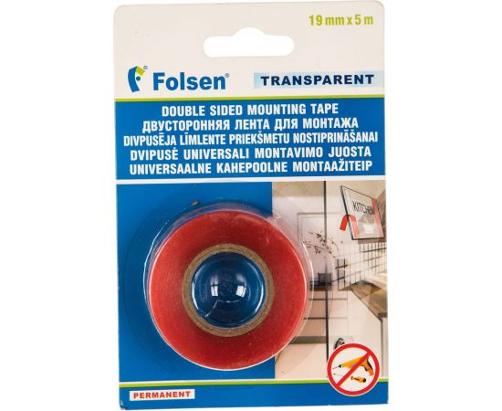 Универсальная двухсторонняя монтажная лента Folsen 19ммх5м ПЭТ 03522519 