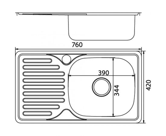 Врезная мойка mixline 42х76х16 см, 0.6, правый выпуск 3 1/2, с сифоном 530530 – изображение 2