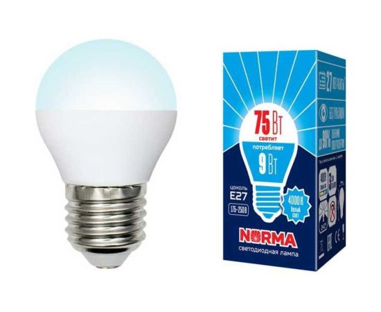 Светодиодная лампа Volpe LED-G45-9W/NW/E27/FR/NR. Форма шар, матовая. UL-00003828 – изображение 3