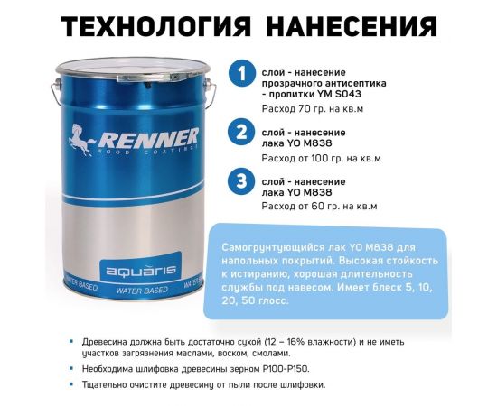 Лак для паркета и лестниц RENNER YO M838 1 кг 1-838-0 – изображение 5