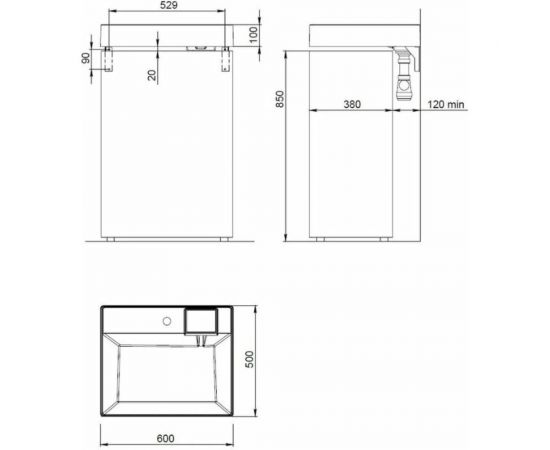 Раковина Reflection tetra для установки над стиральной машиной (60x50 см) RF6050TE – изображение 5