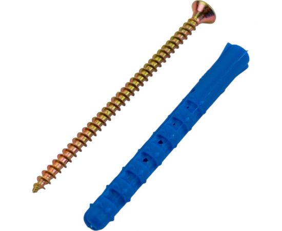 Набор для крепления ВИРТУОЗ дюбель 6x60 К, шуруп 4x70 потайная головка, желтый цинк, 80 шт. 550-11879 