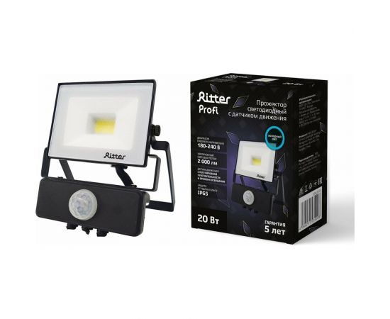 Светодиодный прожектор RITTER серия PROFI 230В 20 Вт 6500К 2000Лм IP65 с датчиком движения черный 53420 8 