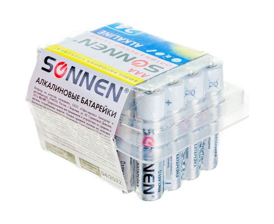 Батарейки SONNEN, КОМПЛЕКТ 24 шт, Alkaline, ААА LR03, 24А, алкалиновые, мизинчиковые, короб 455096 – изображение 4