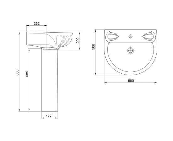 Умывальник Santeri Лотос 58, 2-ой величины, 1-отверстие, Воротынск 3030 – изображение 6