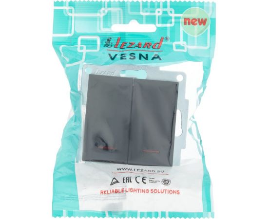 Двойной выключатель Lezard VESNA с подсветкой чёрный бархат 742-4288-112 – изображение 6