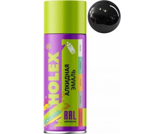 Алкидная эмаль Holex 9017 RAL черная глянцевая, 520 мл HAS-382208 