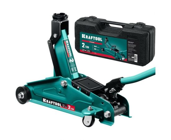 Подкатной домкрат для легковых а/м KRAFTOOL stark 2т, 135-340мм в кейсе 43453-2-K 