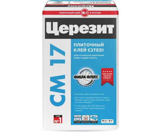 Высокоэластичный клей для плитки Ceresit CM 17 класс C2TES1, 25 кг 792212 