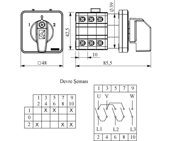Переключатель управления двигателем Emas трехфазный 1-0-2 20А PSA020MS334S – изображение 2